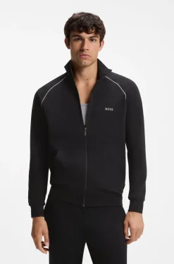 Stretch-cotton zip-up jacket with embroidered logo