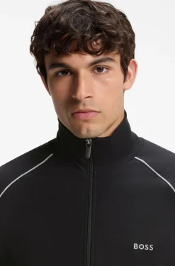 Stretch-cotton zip-up jacket with embroidered logo