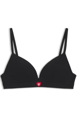 Stretch fabric triangle bra with branded straps