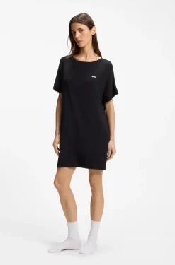 Stretch-jersey night dress with logo print