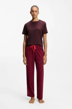 Stretch-jersey pyjama T-shirt with logo print