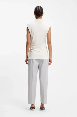 Stretch-jersey top with draped collar