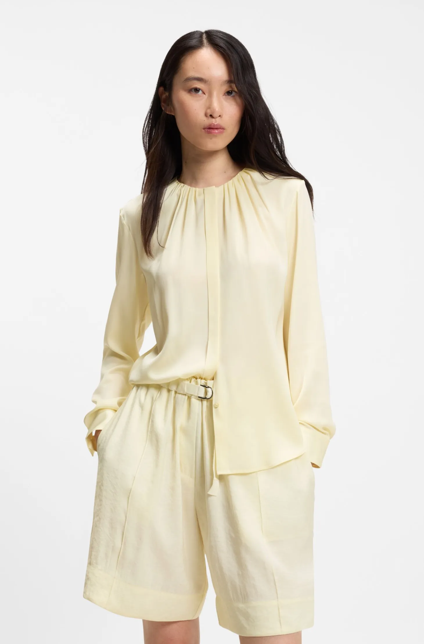 Stretch-silk blouse with gathered details