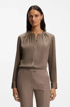 Stretch-silk blouse with gathered details