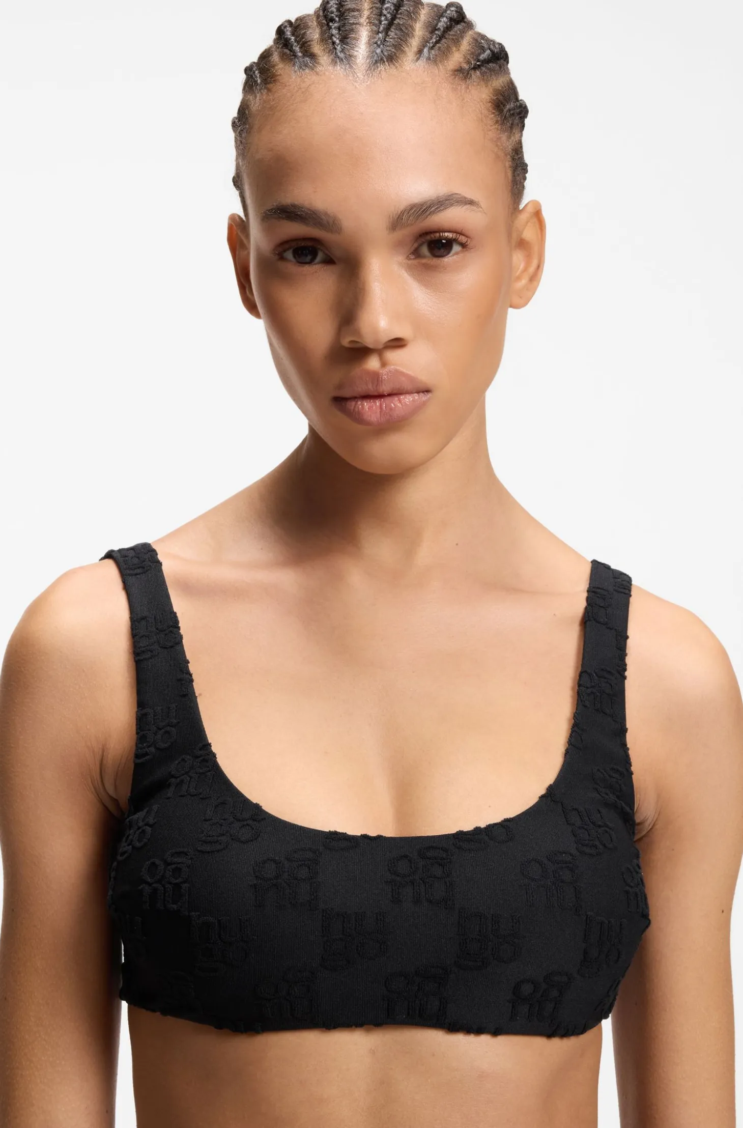 Stretch-terry bikini top with stacked logos