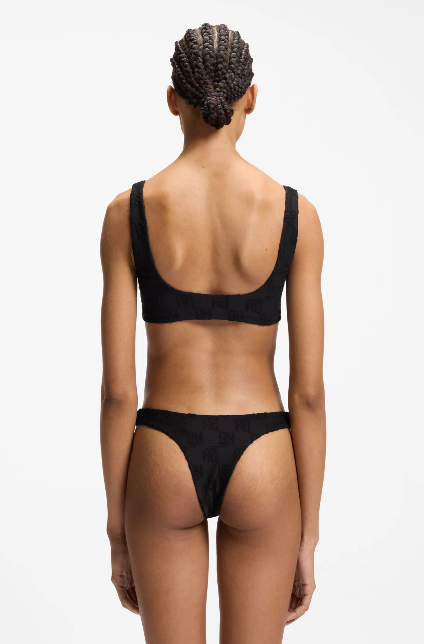 Stretch-terry bikini top with stacked logos