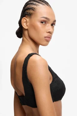 Stretch-terry bikini top with stacked logos