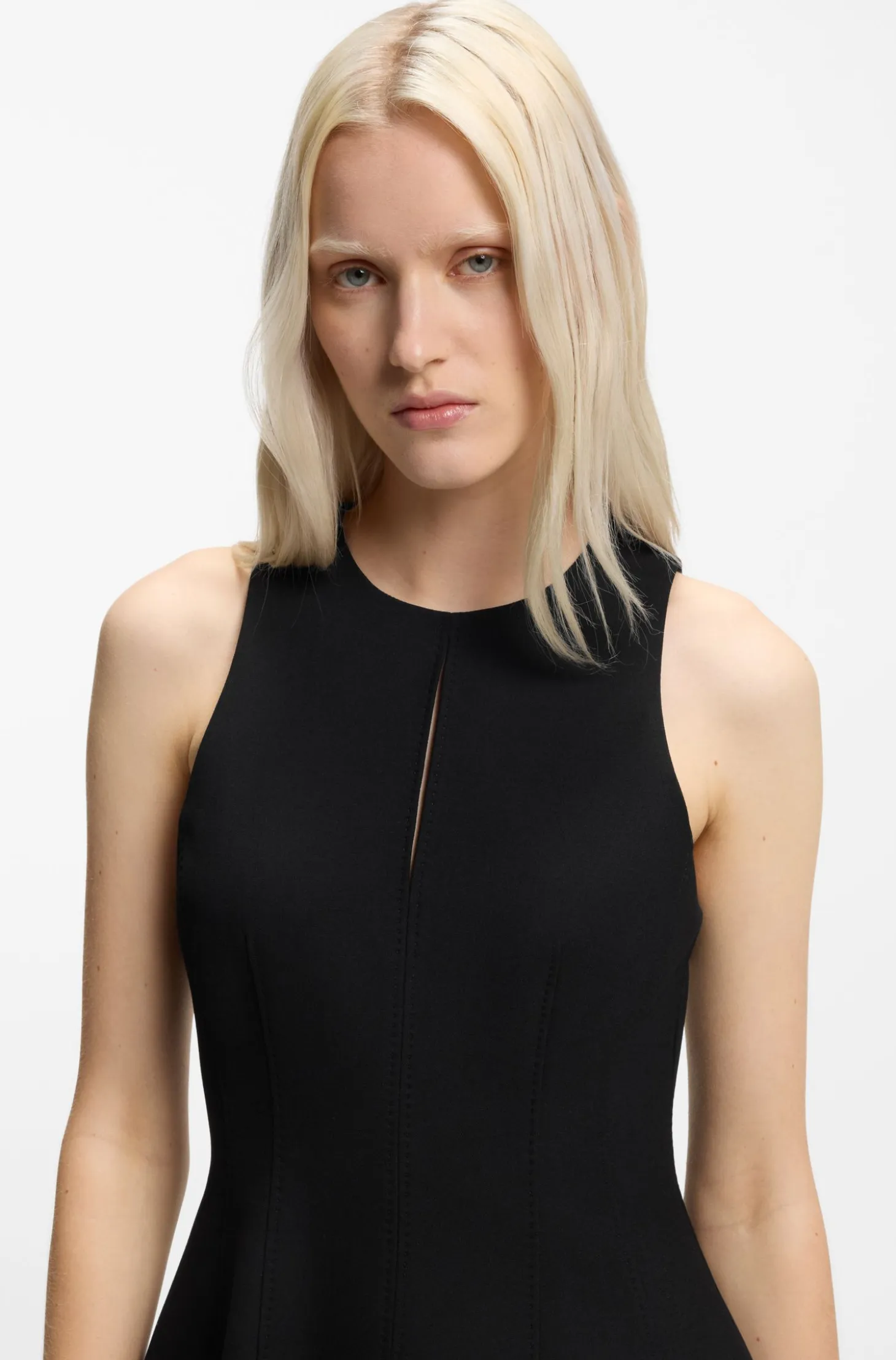 Stretch-twill mini dress with keyhole neckline
