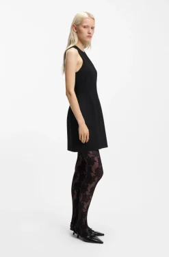 Stretch-twill mini dress with keyhole neckline