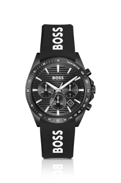 Strike Black-dial chronograph watch with silicone logo strap