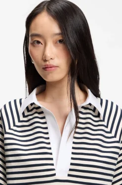 Striped cotton-blend sweatshirt with Johnny collar