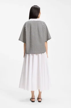 Striped cotton-blend sweatshirt with Johnny collar