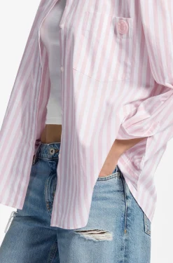 Striped-cotton oversized-fit blouse with Happy HUGO logo
