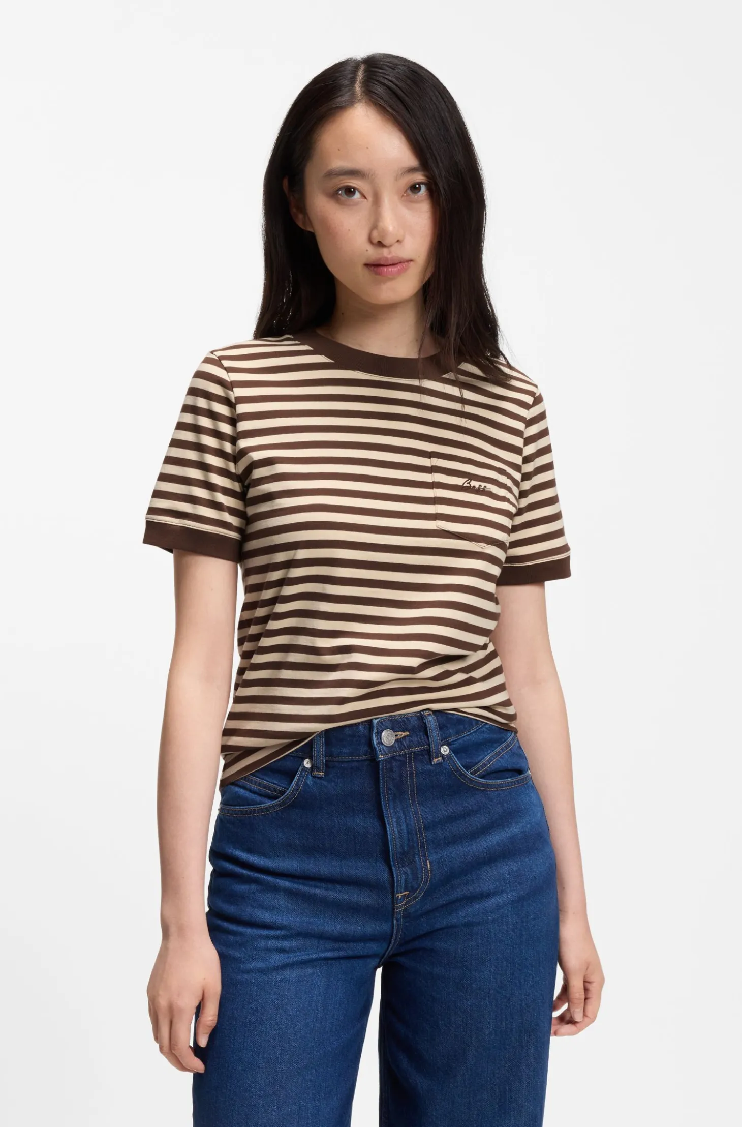 Striped cotton T-shirt with chest pocket