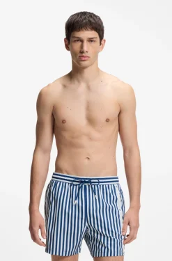 Striped swim shorts with vertical logo