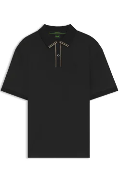 Striped-trim polo shirt in interlock cotton