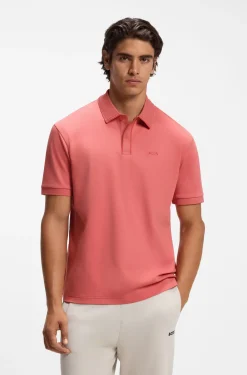 Striped-trim polo shirt in interlock cotton