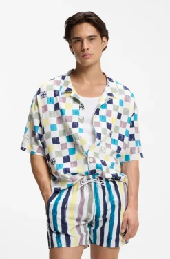 Stripe-print swim shorts in quick-dry fabric