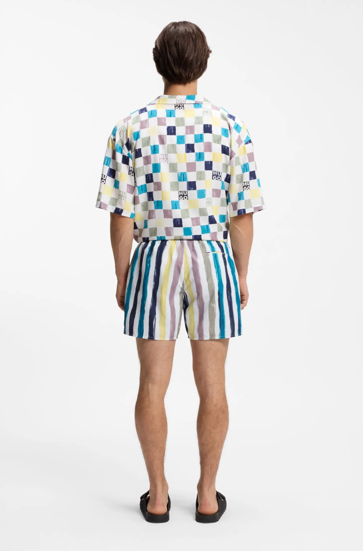 Stripe-print swim shorts in quick-dry fabric