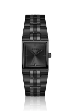 Strivo black-plated watch with stripe effect