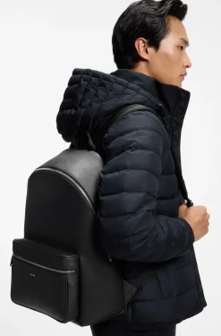 Structured backpack with polished logo lettering