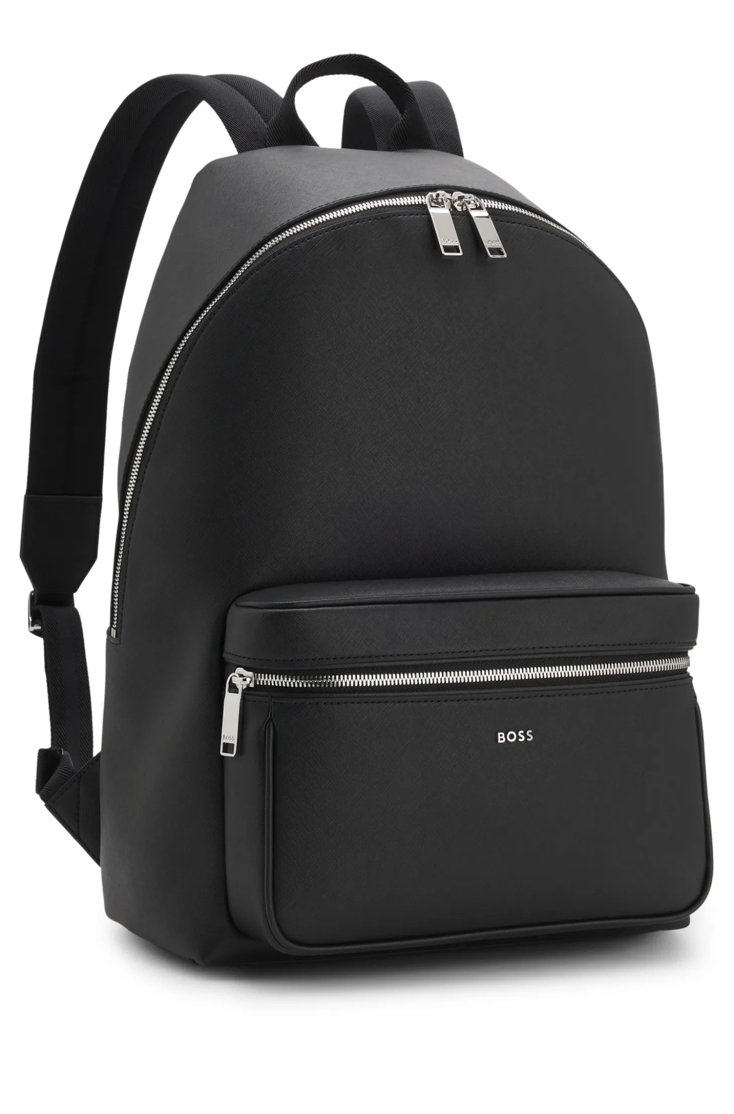 Structured backpack with polished logo lettering