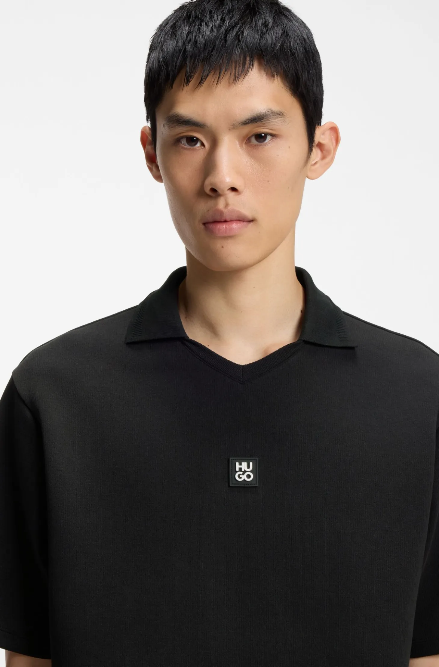Structured cotton-blend polo shirt with Johnny collar