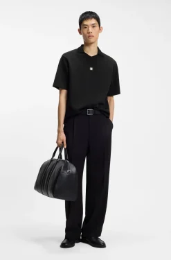 Structured cotton-blend polo shirt with Johnny collar