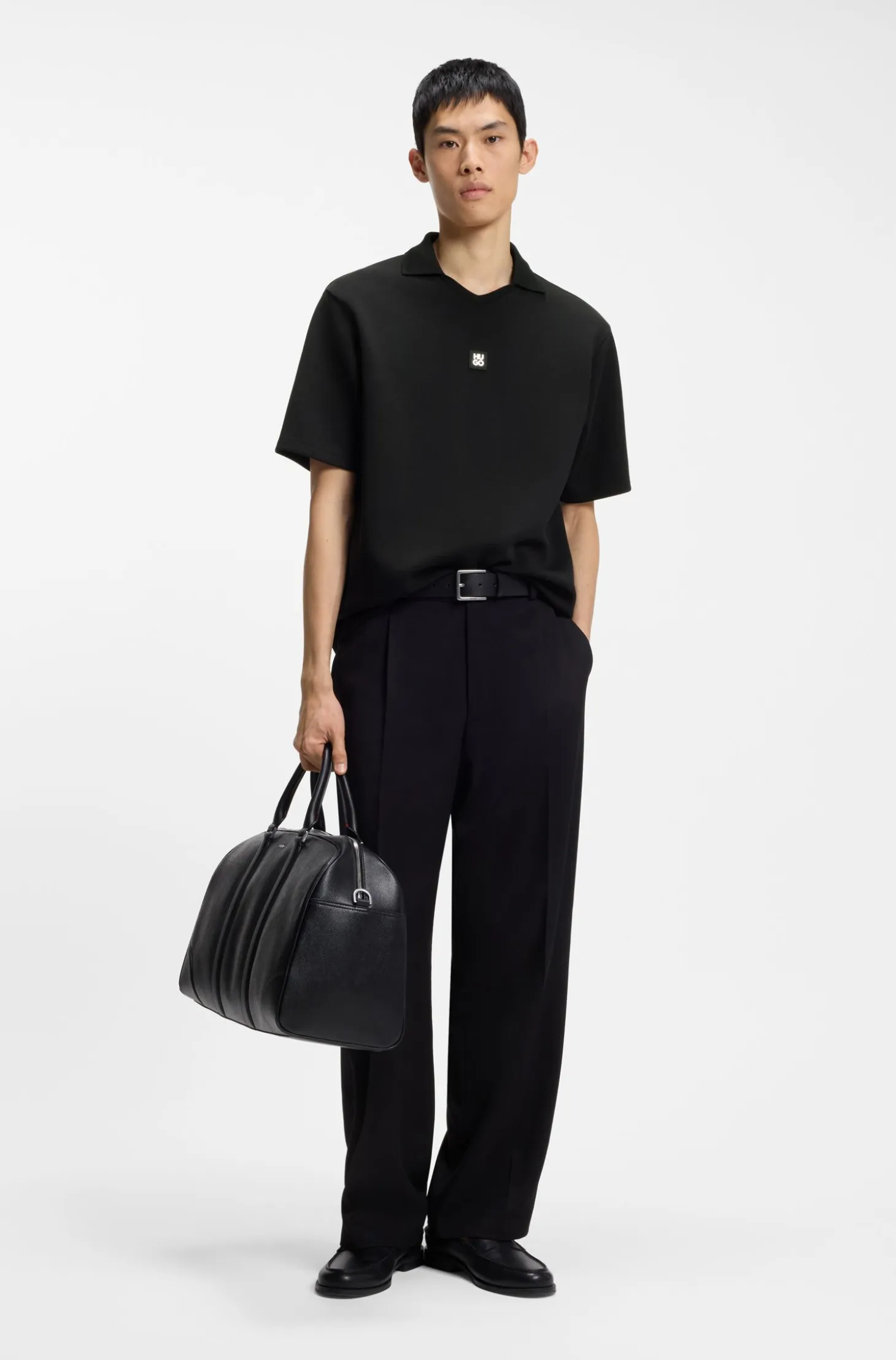 Structured cotton-blend polo shirt with Johnny collar