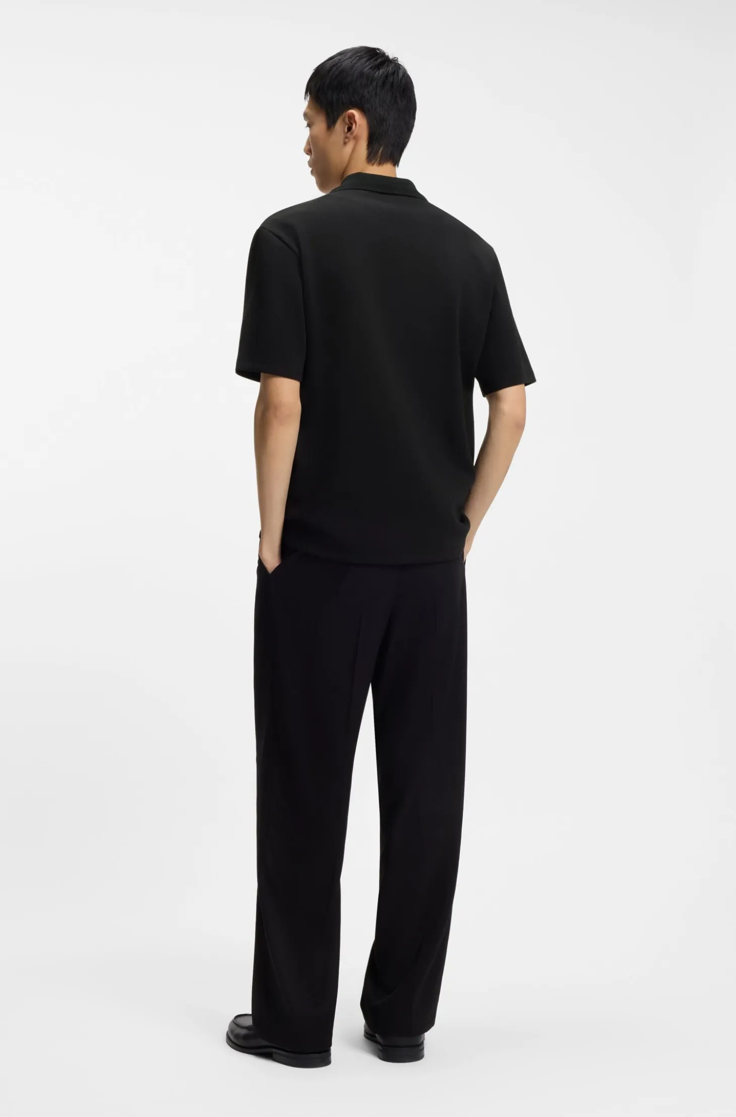 Structured cotton-blend polo shirt with Johnny collar