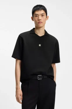 Structured cotton-blend polo shirt with Johnny collar