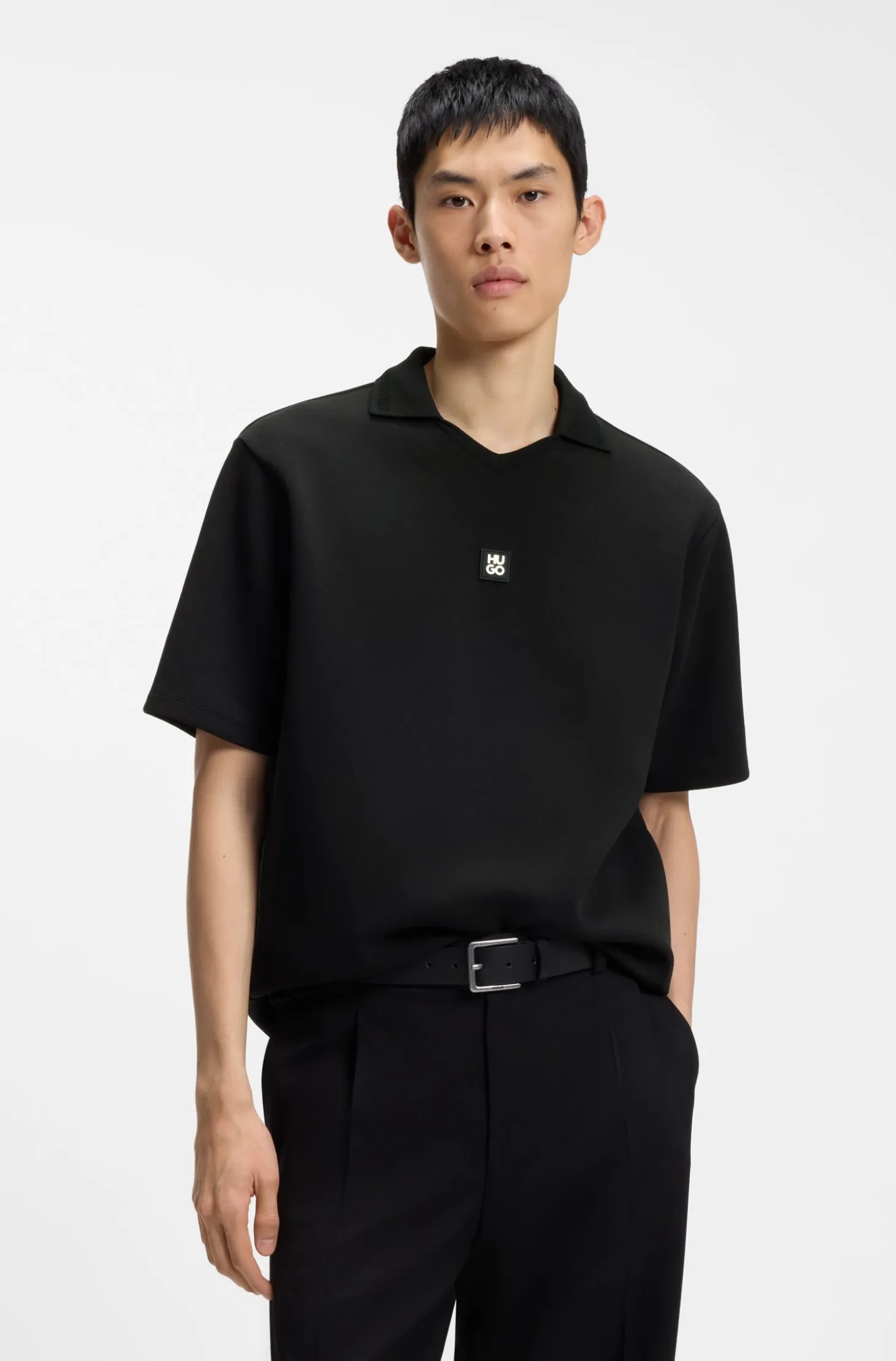 Structured cotton-blend polo shirt with Johnny collar