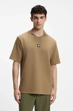 Structured cotton-blend polo shirt with Johnny collar