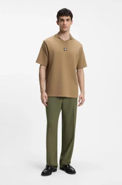 Structured cotton-blend polo shirt with Johnny collar