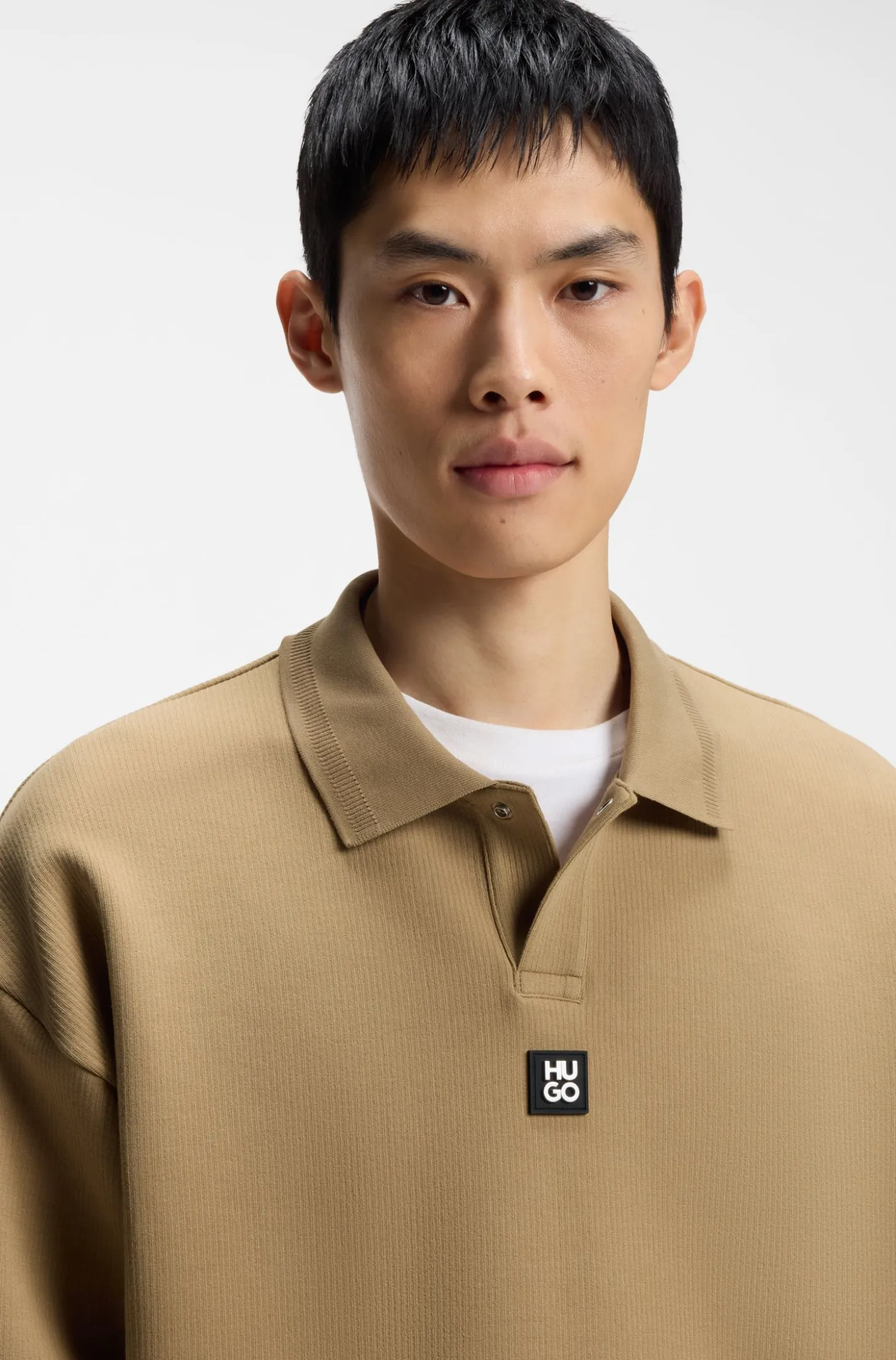 Structured cotton-blend sweatshirt with polo collar