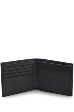 Structured folding wallet with metal logo lettering