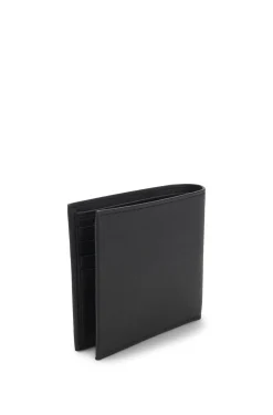 Structured folding wallet with metal logo lettering