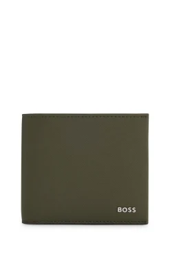 Structured folding wallet with metal logo lettering