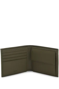 Structured folding wallet with metal logo lettering