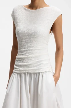 Structured-jersey dress with poplin skirt