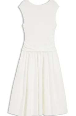 Structured-jersey dress with poplin skirt