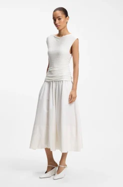 Structured-jersey dress with poplin skirt