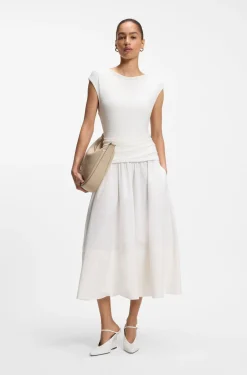 Structured-jersey dress with poplin skirt
