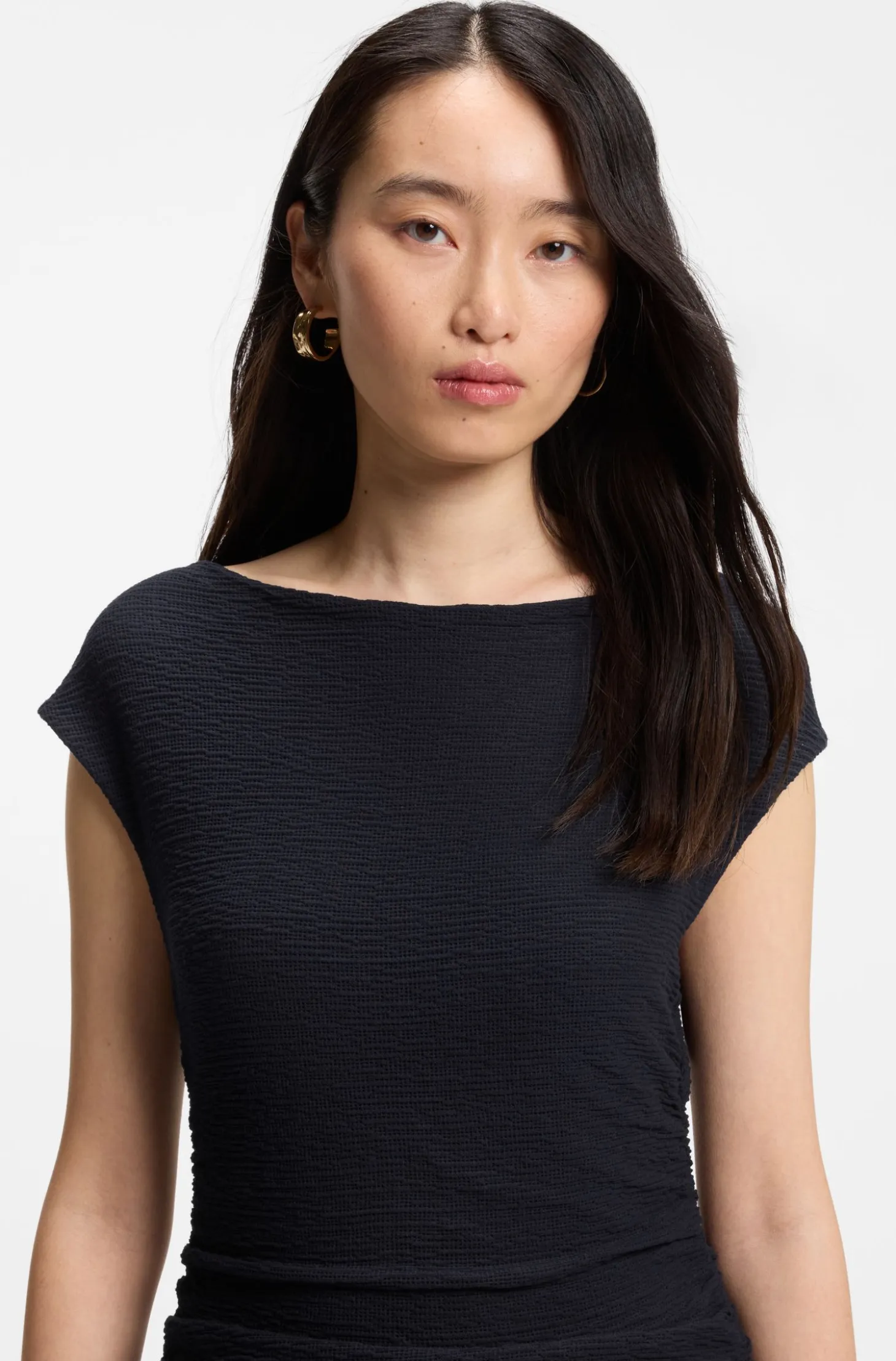 Structured-jersey dress with poplin skirt