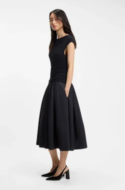 Structured-jersey dress with poplin skirt