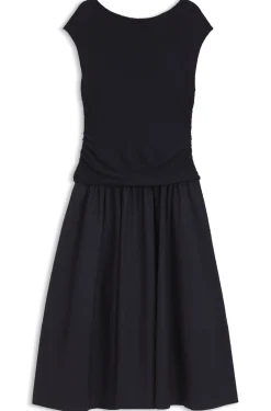 Structured-jersey dress with poplin skirt