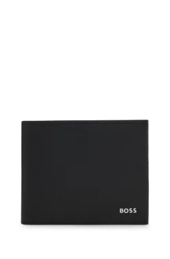 Structured trifold wallet with polished logo lettering