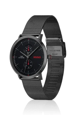 Style black-plated watch with mesh bracelet