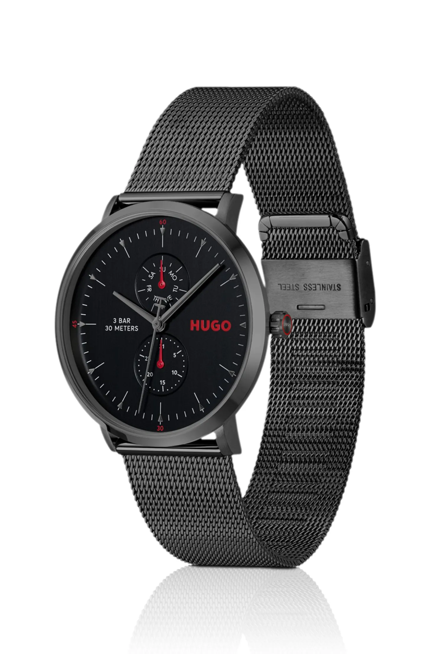 Style black-plated watch with mesh bracelet