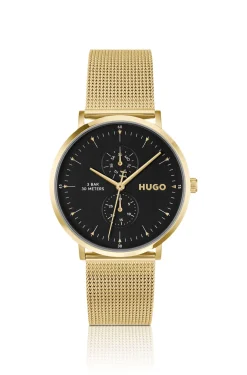 Style gold-tone watch with black dial